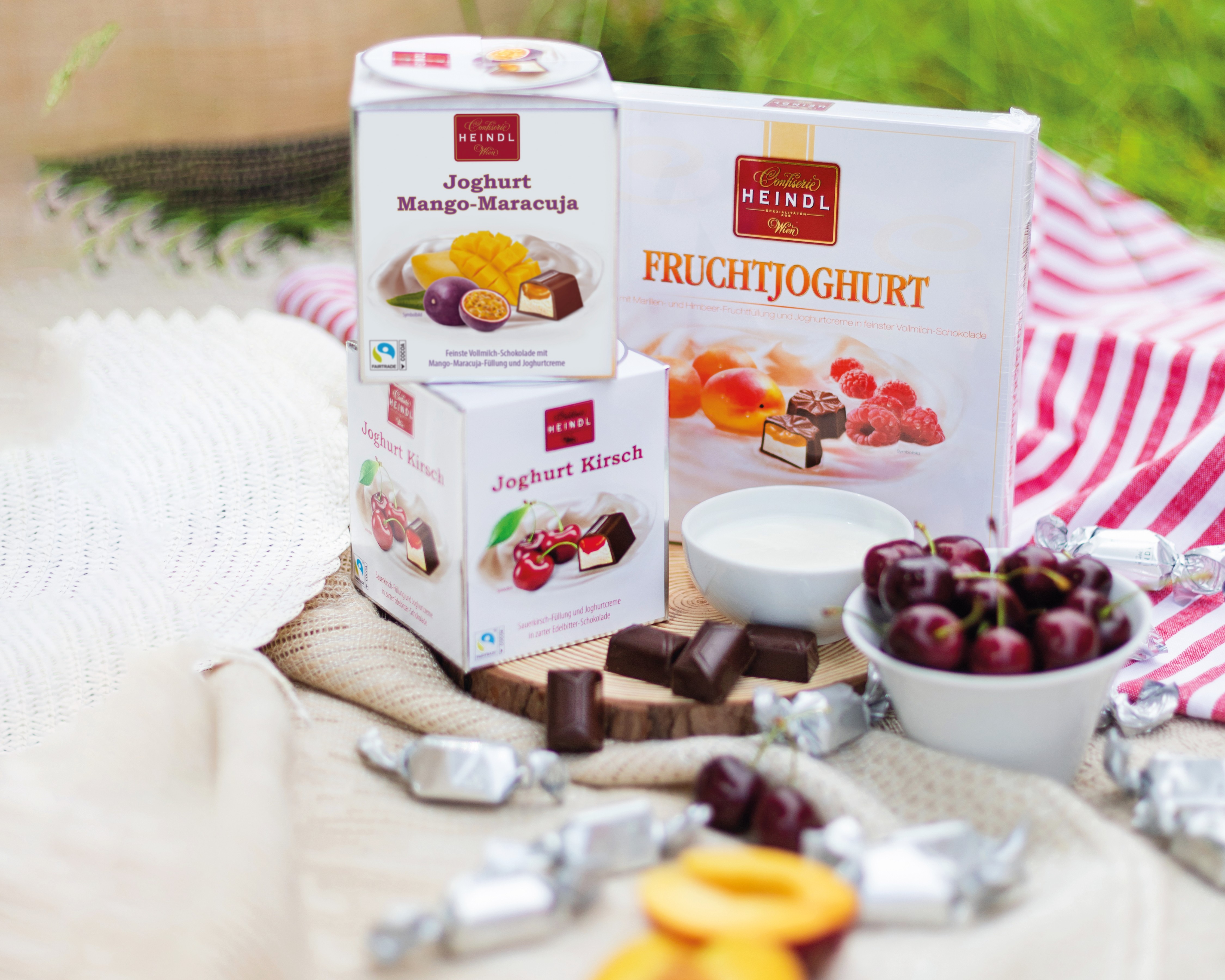 Joghurt-Pralinenw&uuml;rfel und Fruchtjoghurt